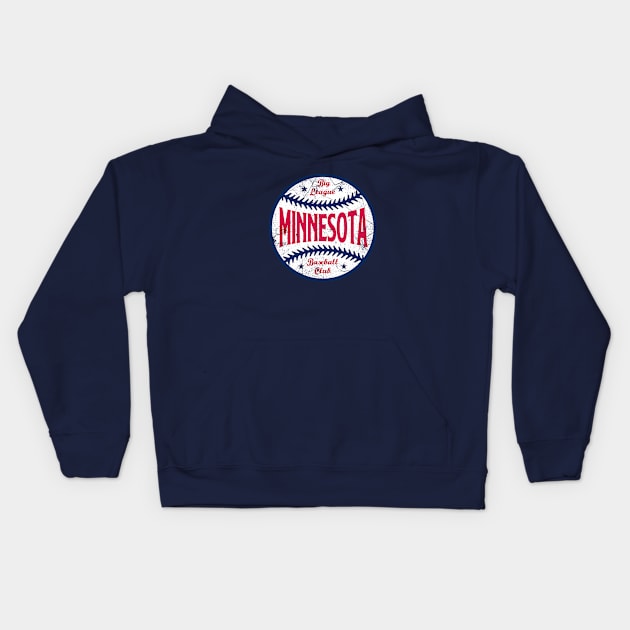 Minnesota Retro Big League Baseball - Navy Kids Hoodie by KFig21